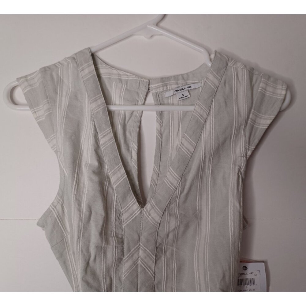 O'Neill Stripped Tank Dress Womens Small V Neck Back Button MSRP $54.00 - Picture 4 of 5